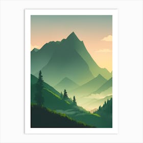 Misty Mountains Vertical Composition In Green Tone 130 Art Print