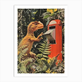 Dinosaur At The Postbox Retro Collage 2 Art Print