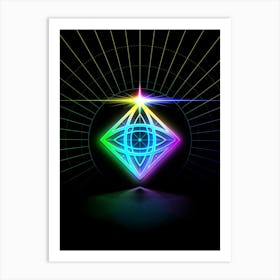 Neon Geometric Glyph in Candy Blue and Pink with Rainbow Sparkle on Black n.0207 Art Print