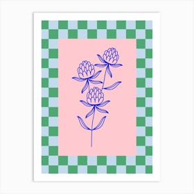 Modern Checkered Flower Poster Blue & Pink 16 Art Print