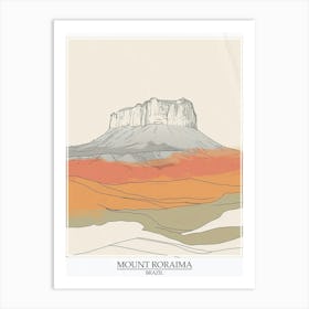 Mount Roraima Venezuela Brazil Color Line Drawing 7 Poster Art Print