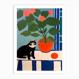 Painting Of A Still Life Of A Amaryllis With A Cat In The Style Of Matisse 3 Art Print