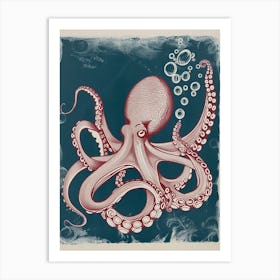 Octopus Making Bubbles Linocut Inspired 1 Art Print