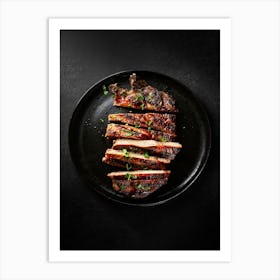 Grilled beef steak — Food kitchen poster/blackboard, photo art Art Print