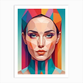 Colorful Geometric Woman Portrait Low Poly (6) Art Print