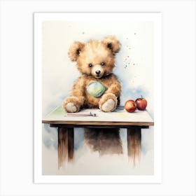 Table Tennis Teddy Bear Painting Watercolour 3 Art Print