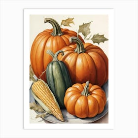 Holiday Illustration With Pumpkins, Corn, And Vegetables (32) Art Print
