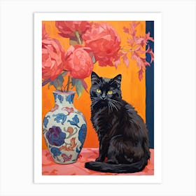 Peony Flower Vase And A Cat, A Painting In The Style Of Matisse 2 Art Print