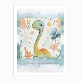 Cute Muted Pastel Gallimimus Dinosaur 1 Poster Art Print