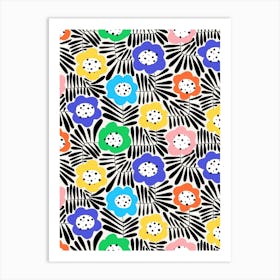 Climbing Flowers Retro Floral Bold Rainbow Art Print