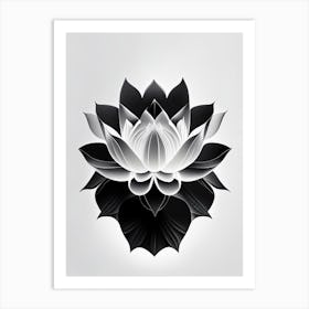 Amur Lotus Black And White Geometric 4 Art Print