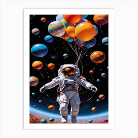 Space Astronaut With Balloons Art Print