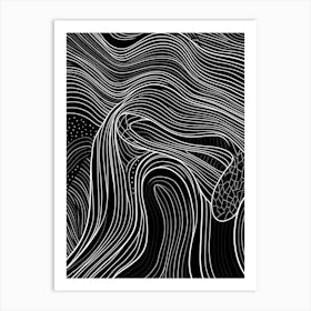 Wavy Sketch In Black And White Line Art 19 Art Print