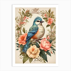 Bird In A Floral Frame Art Print