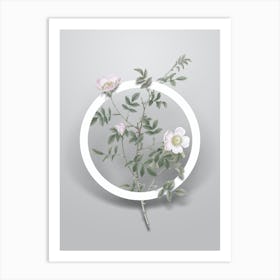 Vintage Pink Hedge Rose in Bloom Minimalist Botanical Geometric Circle on Soft Gray n.0016 Art Print