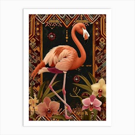 Greater Flamingo And Orchids Boho Print 2 Art Print