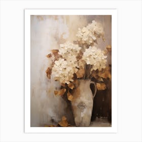Hydrangea, Autumn Fall Flowers Sitting In A White Vase, Farmhouse Style 4 Art Print