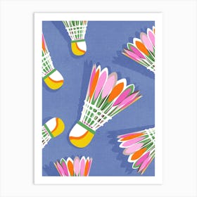 Badminton Birdie Pop Art Pattern Nova Blue and Pink Art Print