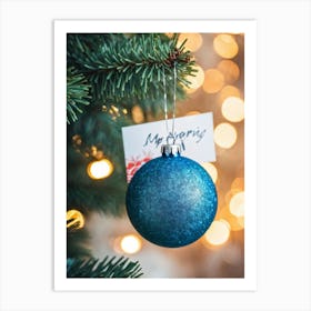 Christmas Card On A Christmas Tree 1 Art Print