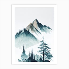 Mountain And Forest In Minimalist Watercolor Vertical Composition 145 Art Print