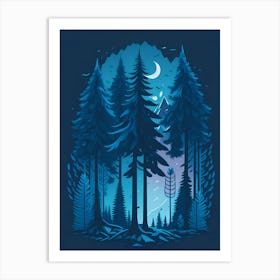 A Fantasy Forest At Night In Blue Theme 71 Art Print