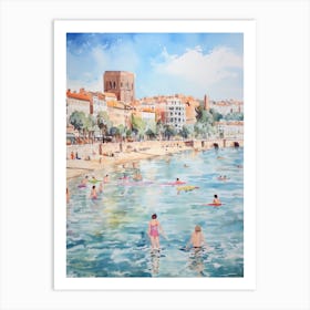 Swimming In Cannes France Watercolour Art Print