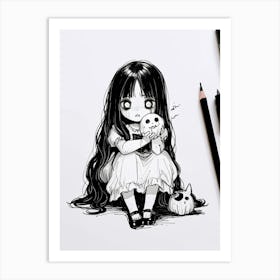 Girl With Long Hair Art Print