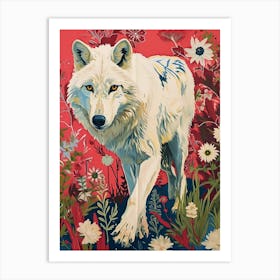 Floral Animal Painting Arctic Wolf 2 Art Print