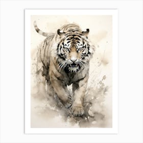 Tiger Art In Sumi E (Japanese Ink Painting) Style 3 Art Print