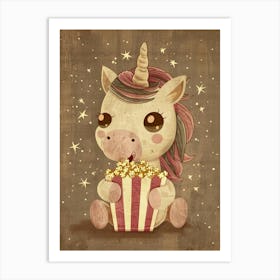 Unicorn Eating Popcorn Mustard Muted Pastels 2 Art Print