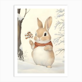 Cute Bunny In The Snow Art Print