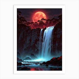 Full Moon Over Waterfall 2 Art Print