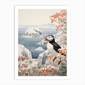 Winter Bird Painting Puffin 2 Art Print