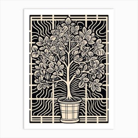 B&W Plant Illustration Rubber Plant Ficus 2 Art Print