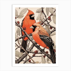Art Nouveau Birds Poster Northern Cardinal 3 Art Print