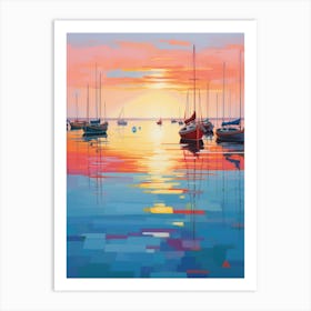 Sunset Sailboats 1 Art Print