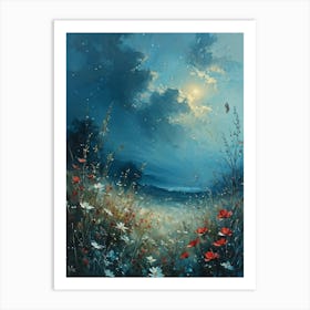 Ethereal Meadow Bathing In The Moonbeams Tranquil Landscape Under A Cosmos Chiaroscuro Shadows Dan Art Print