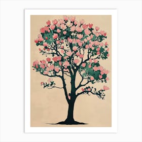 Magnolia Tree Colourful Illustration 3 Art Print