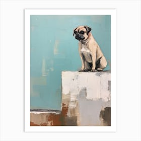Pug Dog, Painting In Light Teal And Brown 3 Art Print