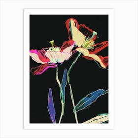 Neon Flowers On Black Poppy 1 Art Print