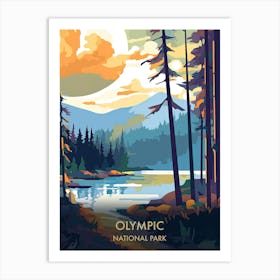 Olympic National Park Travel Poster Illustration Style 7 Art Print