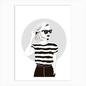 Black And White Girl With Sunglasses Art Print