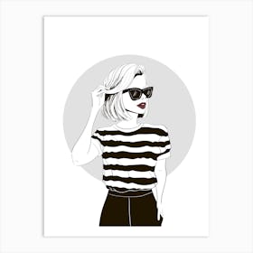 Black And White Girl With Sunglasses Poster