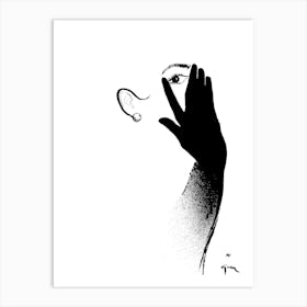 Woman Covering Her Face With Black Glove, Vintage Fashion Art Art Print