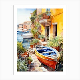 Boats Docked by the Canal 2 Art Print