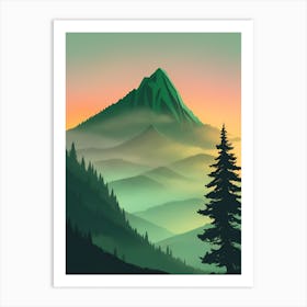 Misty Mountains Vertical Background In Green Tone 30 Art Print