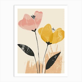 Two Flowers On A Beige Background Art Print