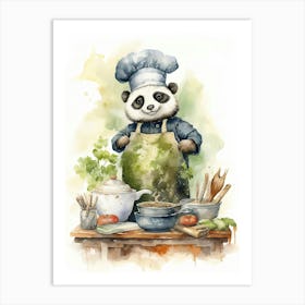 Panda Art Cooking Watercolour 4 Art Print