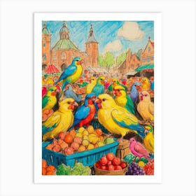 Birds At The Market Art Print