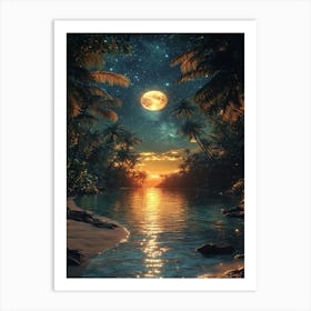 Tropical Beach At Night Art Print